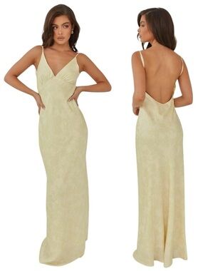 PepperMayo NWT Sorrento Sun Maxi Dress Yellow Floral Satin Slip Size L US 8